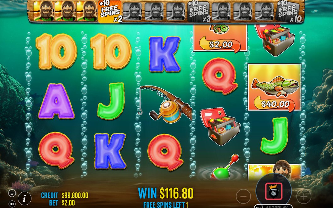 WILD Fisherman active on all five reels in Free Spins